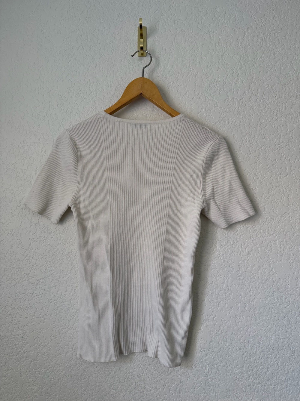 Equipment Femme Small Cream Ribbed Basic T Shirt Cotton Silk Cashmere - Picture 2 of 6